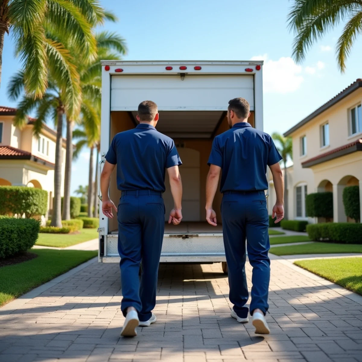 South Florida moving crew loading a spotless 26-foot moving truck in Miramar Florida