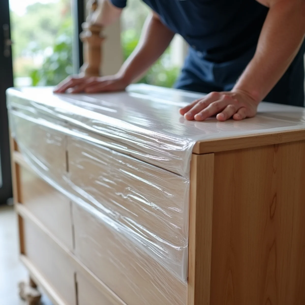 Mover tightly sealing furniture in waterproof commercial plastic stretch wrap