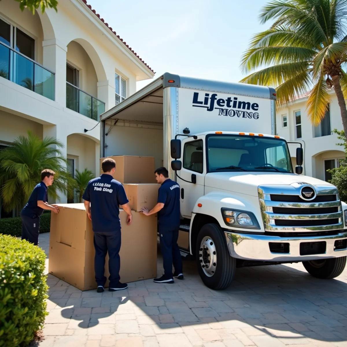 Lifetime Moving crew loading a moving truck in Sunny Isles Beach Florida